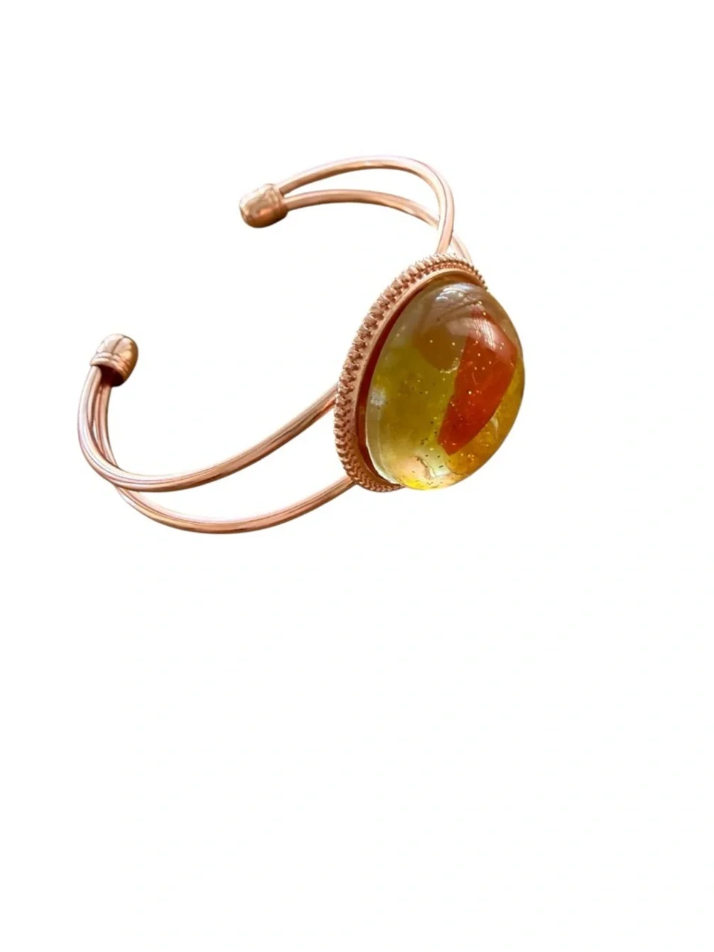 Key West Artist Pair of Beach Glass Resin Copper Color Bangles
